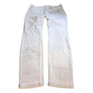 BEBE Women Skinny Jeans Size 32 White Color with Silver/Metallic Stretch